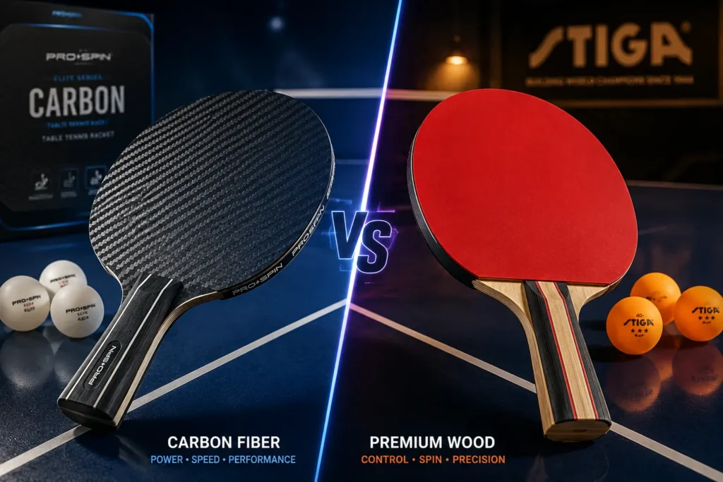Carbon fiber vs wood ping pong paddle blades compared side by side